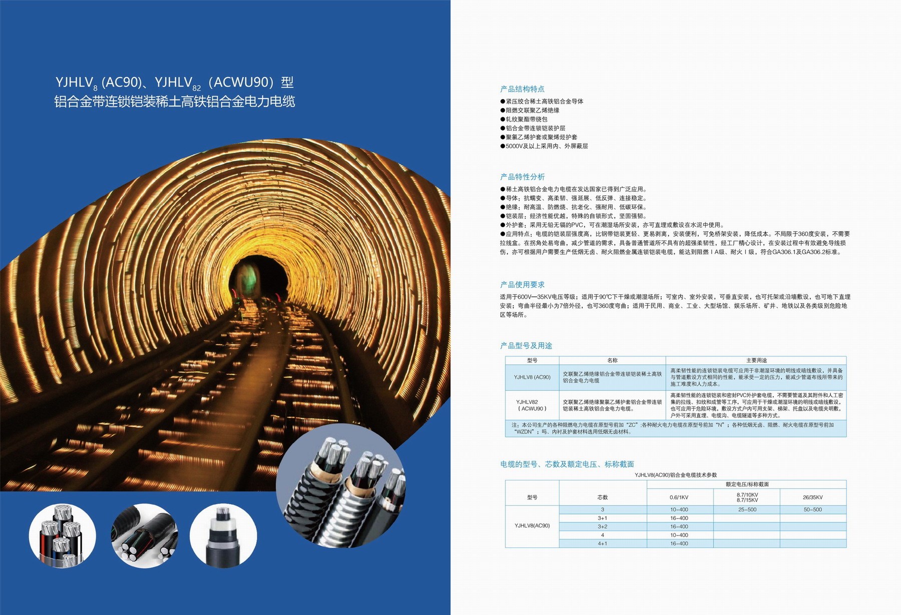 YJHV8(AC90)、YJHLV82(ACWU90)型鋁合金帶連鎖鎧裝稀土高鐵鋁合金電力電纜(圖2)
